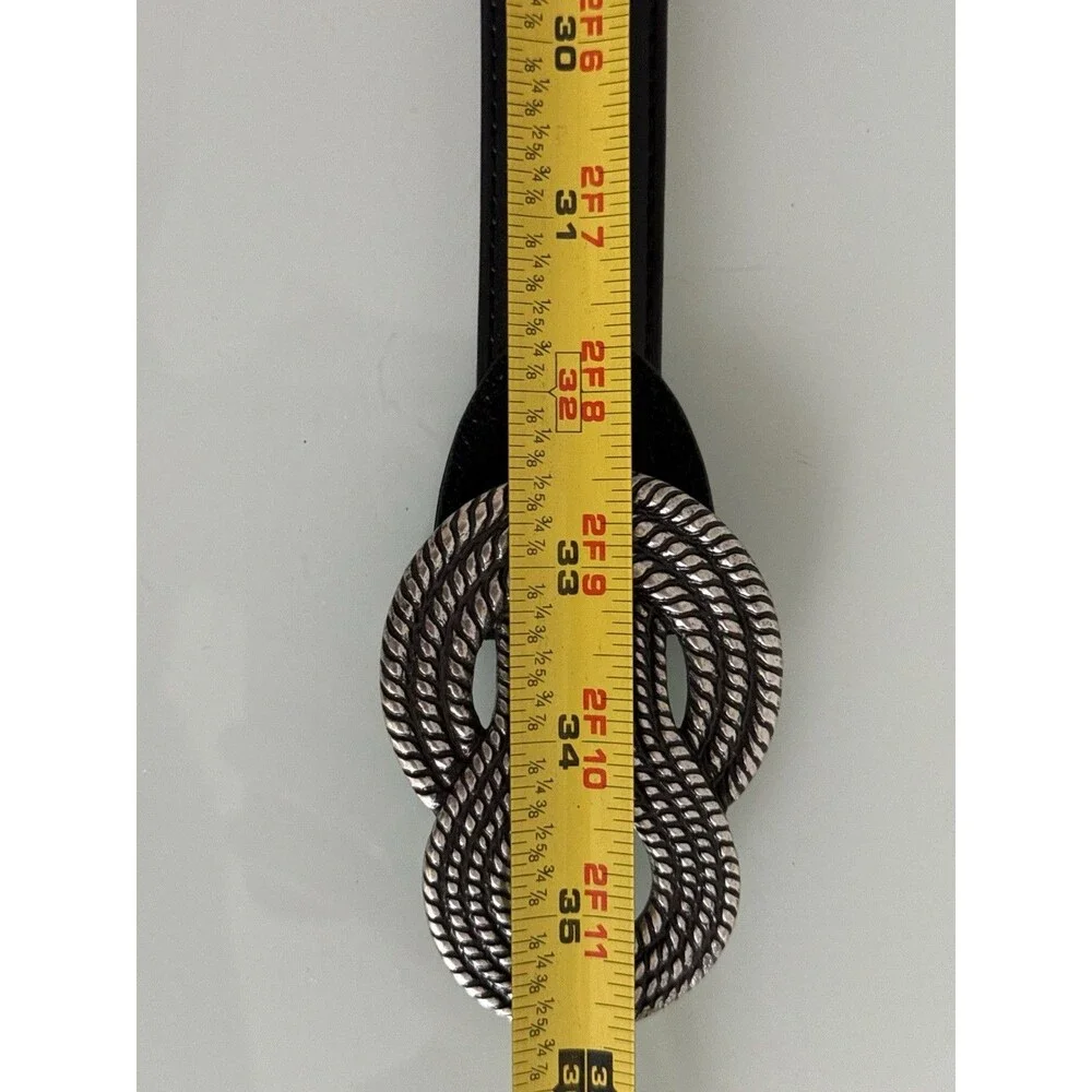 Boho Black Leather Snake Knot Belt Silver Buckle Western Festival S/M